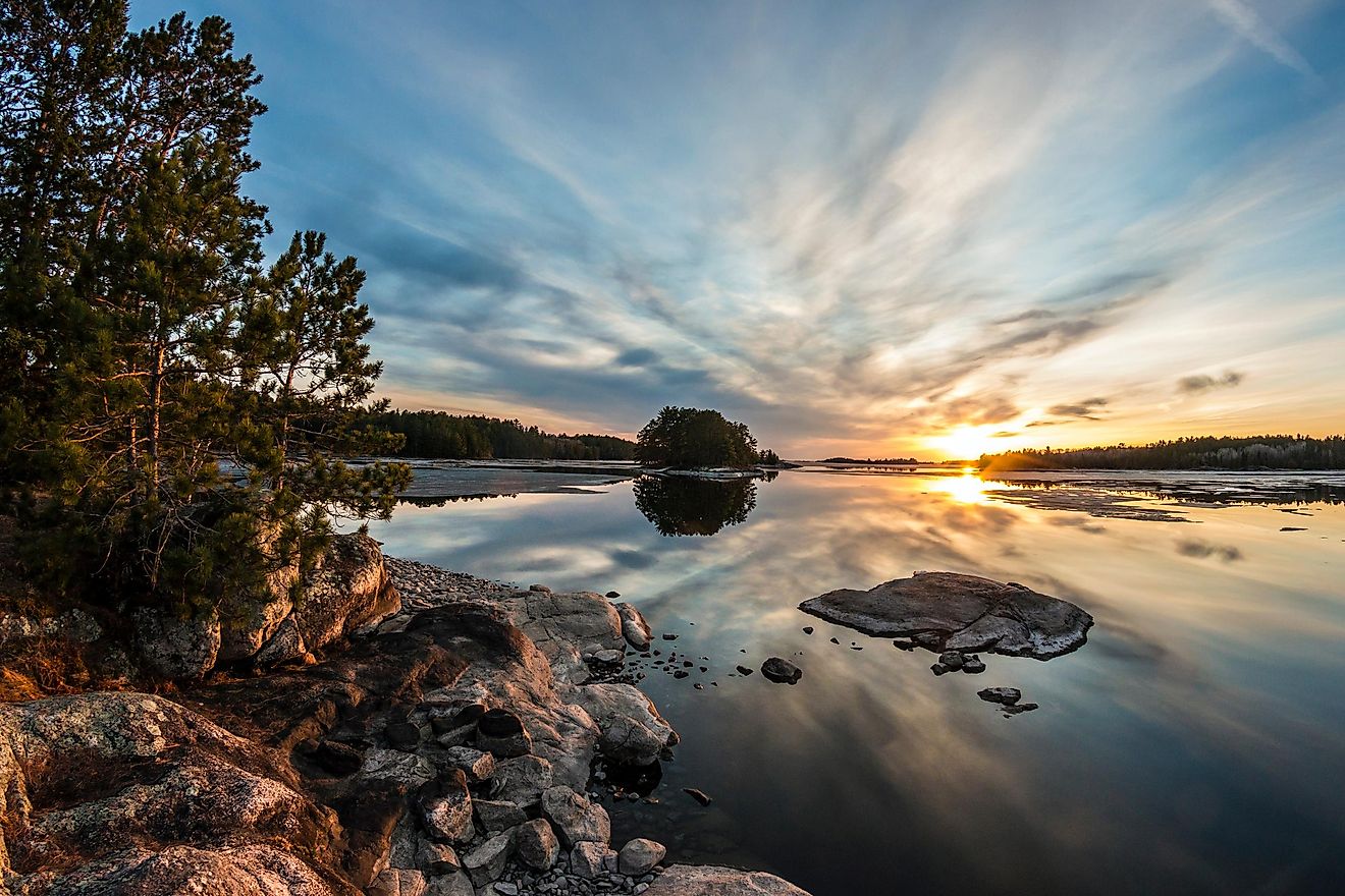 Sunset at Voyageurs National Park in Minnesota.