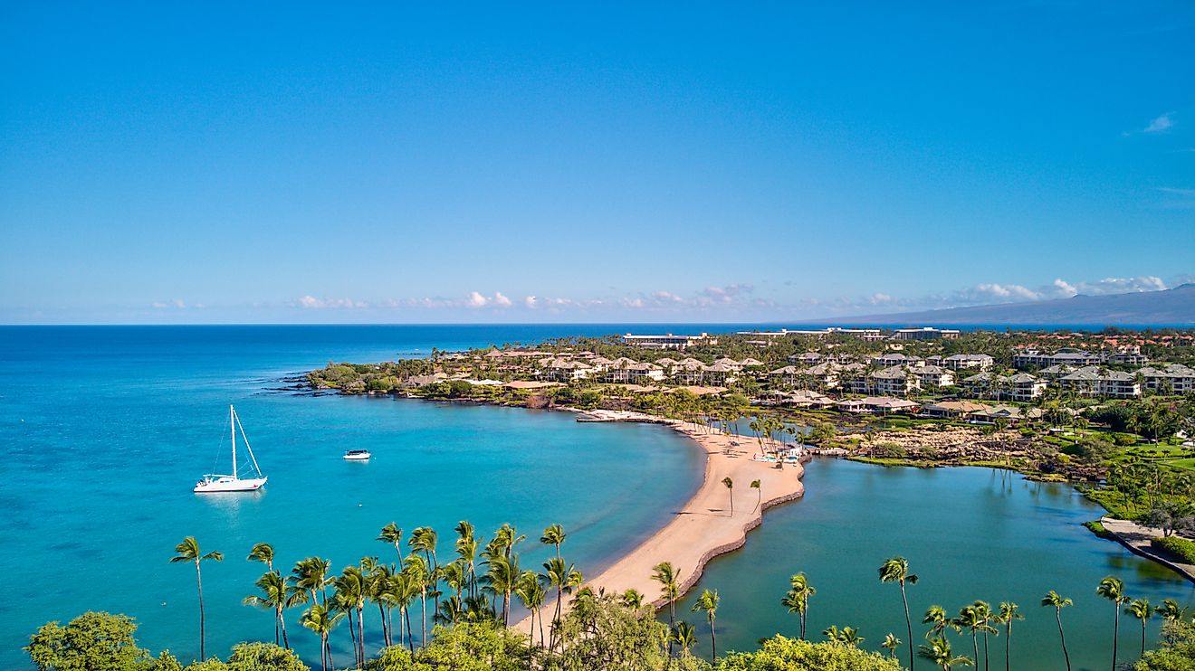 View of the coast along Waikoloa in Hawaii.