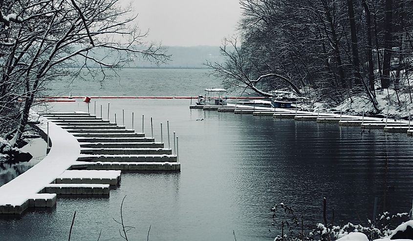 Glen Cove Marina in Darlington, Maryland, in the snow.