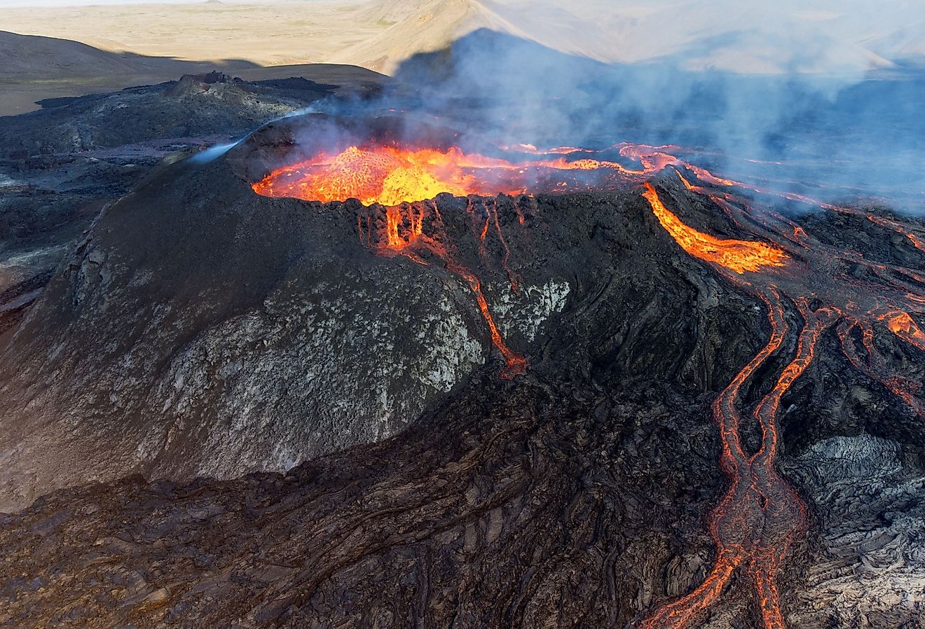 Landscape of lightening erupting from Mauna Loa Volcano in Hawaii