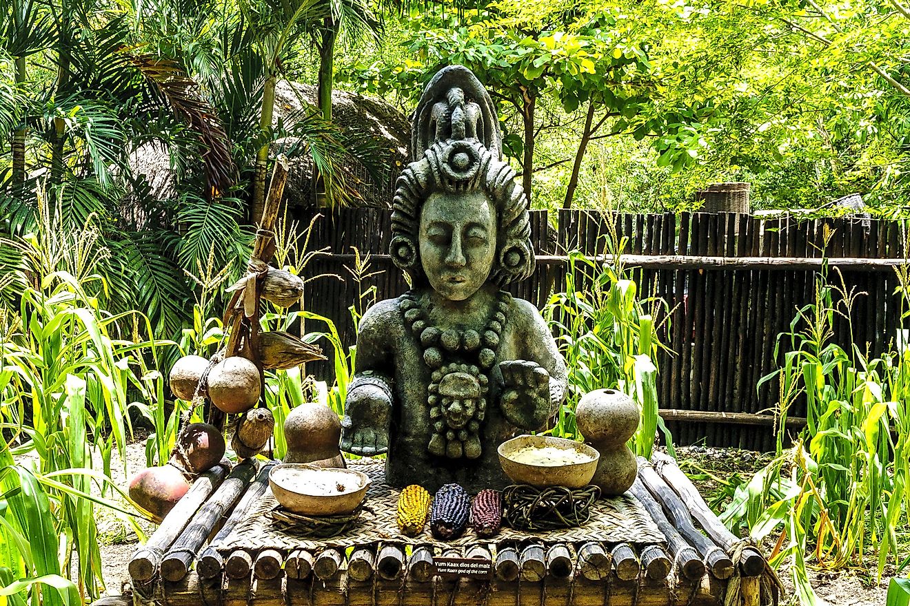 Sculpture of the Mayan God of the Corn, Yum Kaax, in Quintana Roo, Mexico