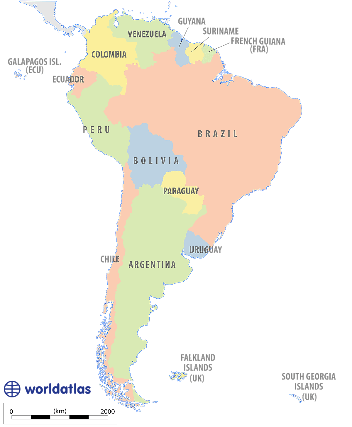 Political map of South America 