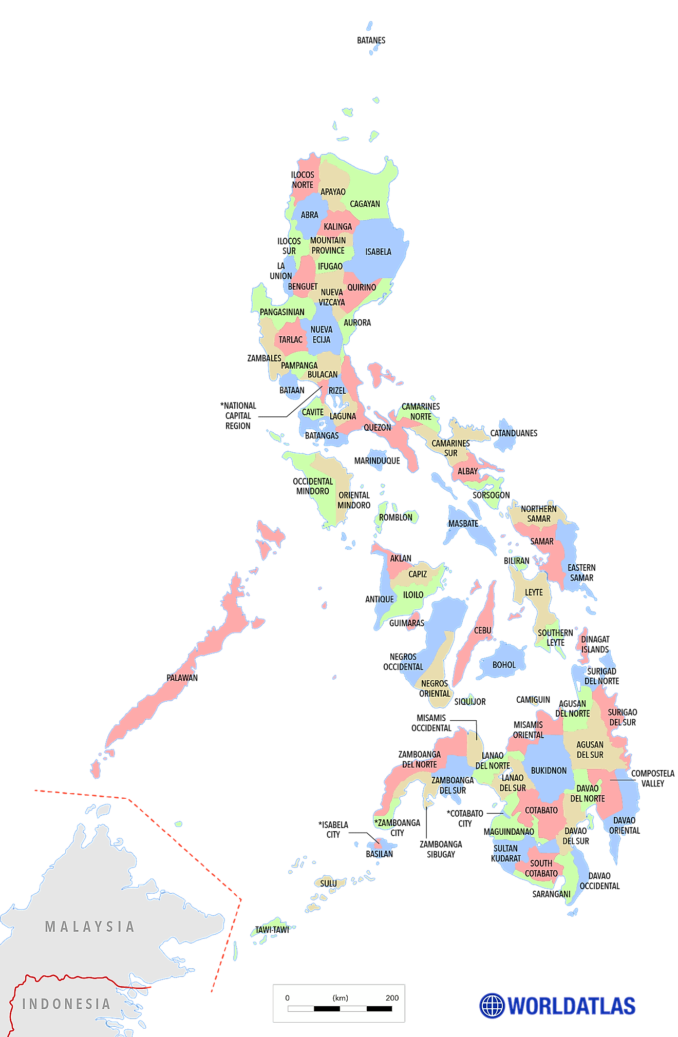 Political Map of Philippines showing its major administrative divisions and the capital city - Manila