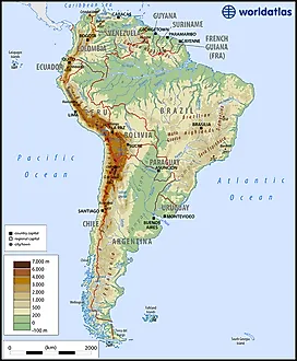 Physical Map of South America 