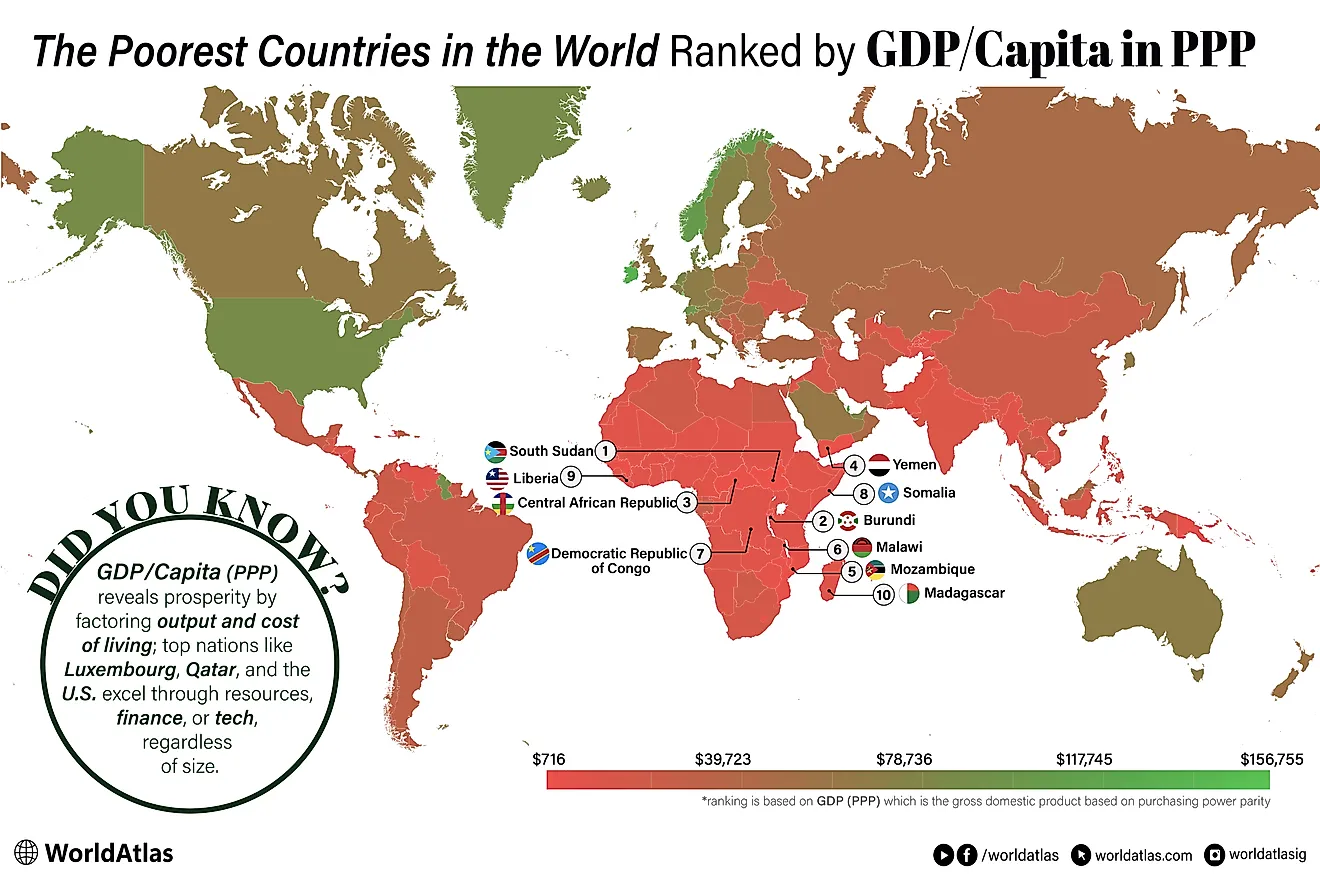 a map showing the poorest countries in the world