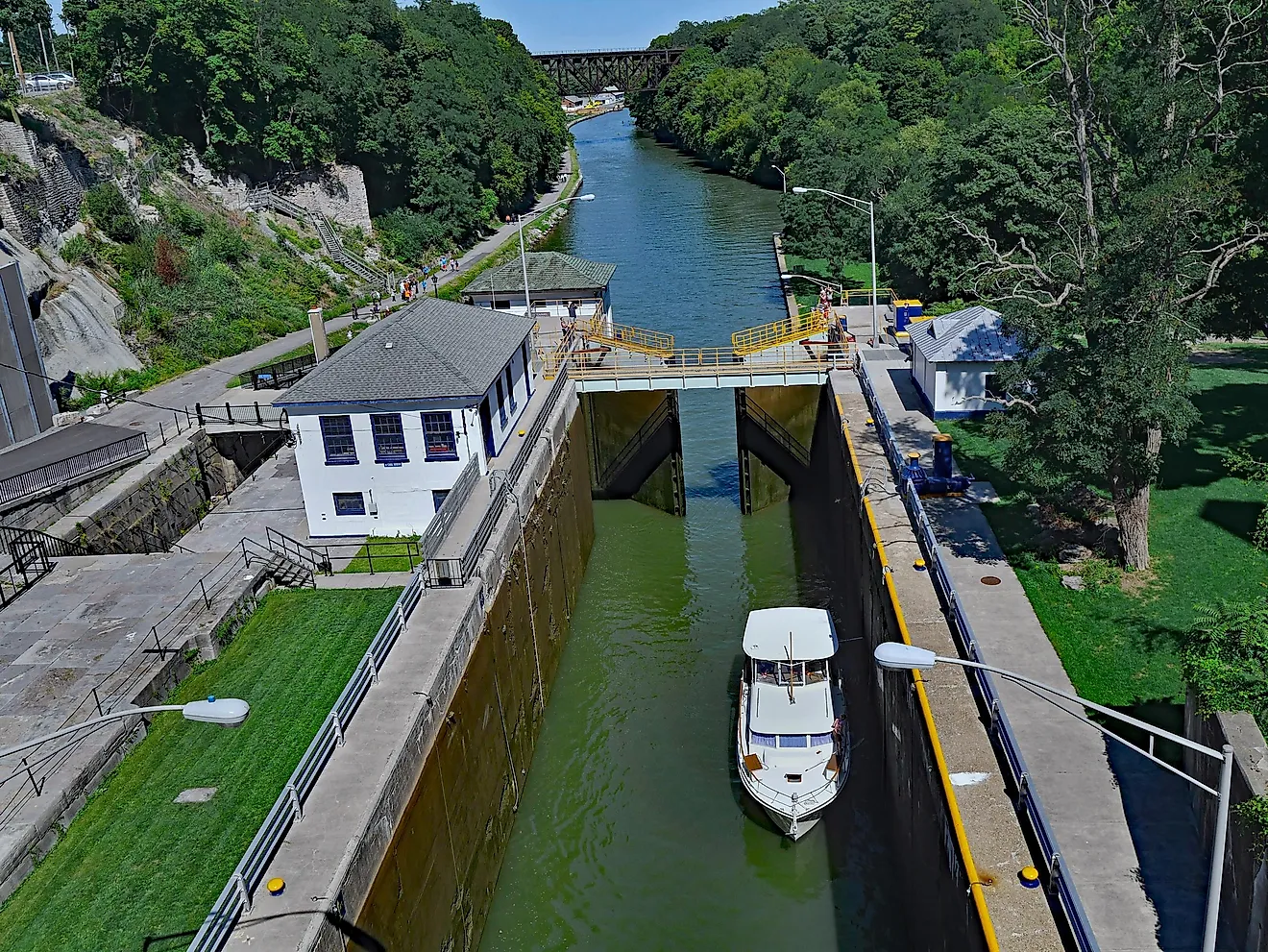 Lock gate at Lockport, New York, along the Erie Canal.